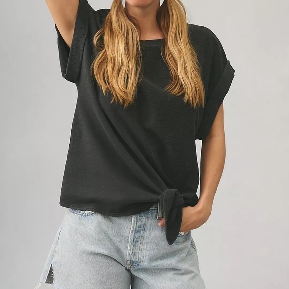 Nwt Anthropologie Pilcro Tie-Front Tee Oxford Gray Black XS - Picture 4 of 16